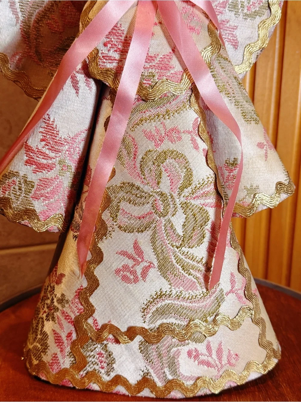 Rare Vintage Angel Doll Christmas Tree Topper Pink Gold Brocade Gorgeous